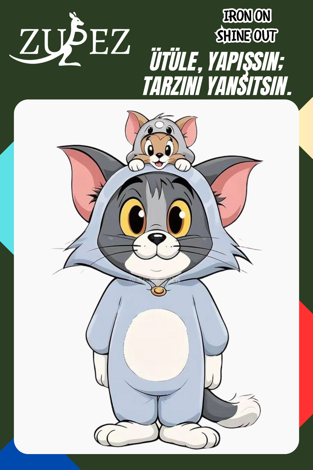 Komik Kedi Desenli Dijital Baskı | Kumaş ve Tişört için Ütüyle Yapışan Transfer Baskı Kağıdı