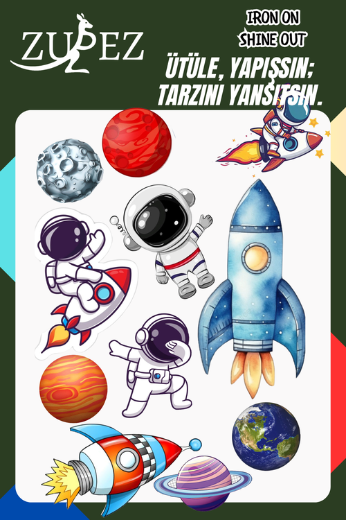 Astronot Kediler Dekoratif Ütü Transfer Baskı Seti, 9 Sevimli Kedi Figürü