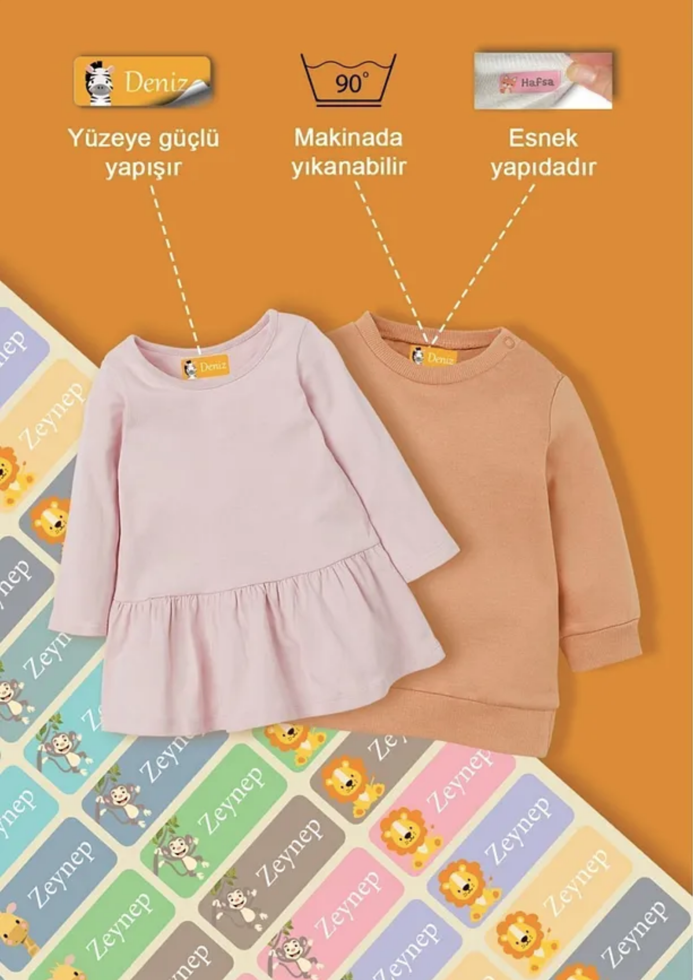 Tekstil Kıyafet Etiketi, Okul , Kreş Kişiye Özel, 100 Adet, Ütü ile Yapışan, Anaokulu, Kaşesi, Kumaş
